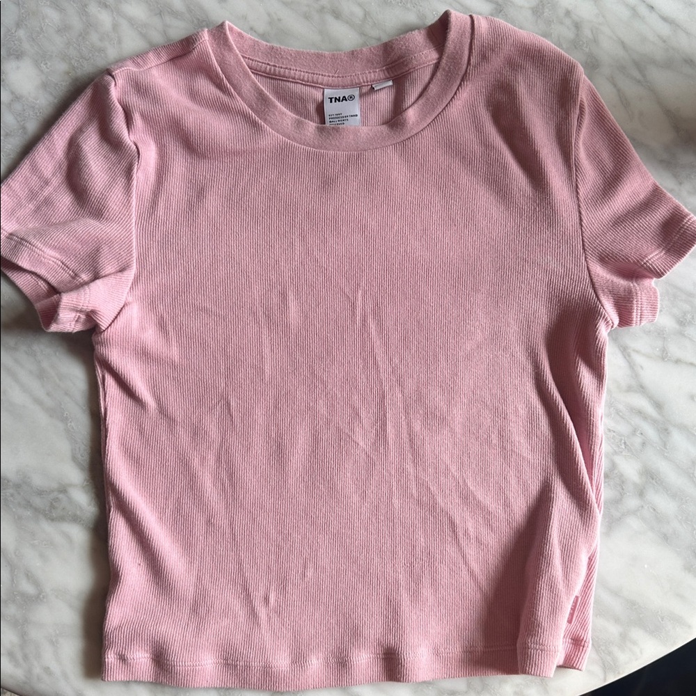 Aritzia TNA Soft Pink Ribbed Tee